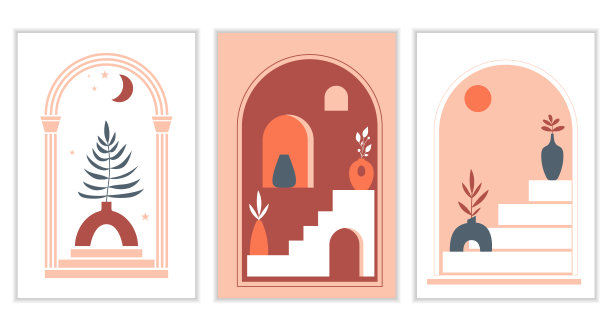 抽象楼梯海报套装。图片下载