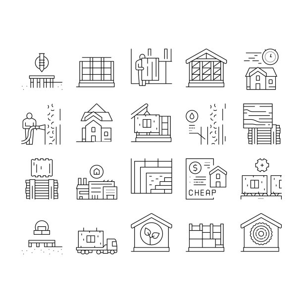 木架房子集合图标集向量。图片下载