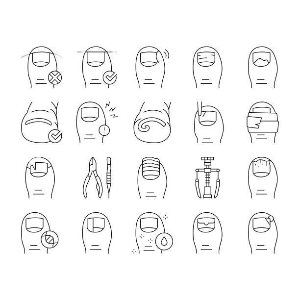 指甲内生疾病收集图标集向量。图片下载