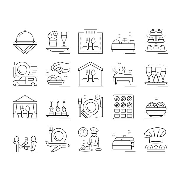 餐饮餐饮服务集合图标集向量。图片下载