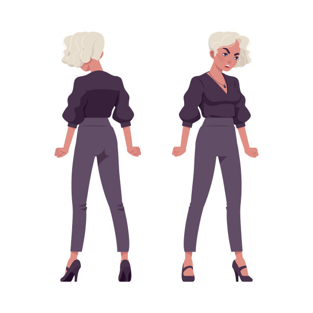 美丽愤怒的金发女人染白头发，商务装图片下载