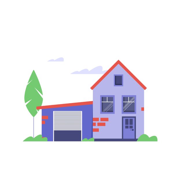最小的平面矢量图标的房子与车库。孤立在白色背景上图片下载