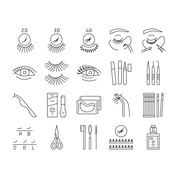 睫毛扩展集合图标集向量。图片下载