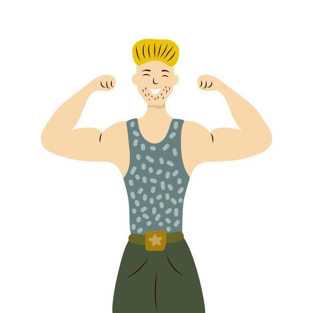 一个强壮的年轻人展示他的肌肉。快乐的祖国卫士。图片下载