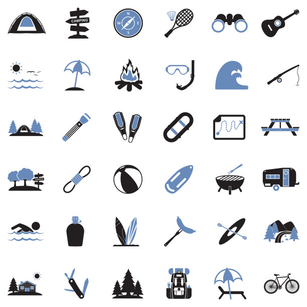 夏令营图标。双色调平面设计。矢量插图。图片下载