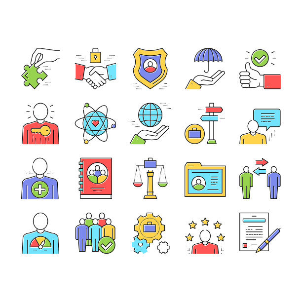 商业伦理道德集合图标集合向量。图片下载