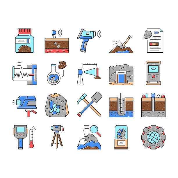地质研究收集图标集向量。图片下载