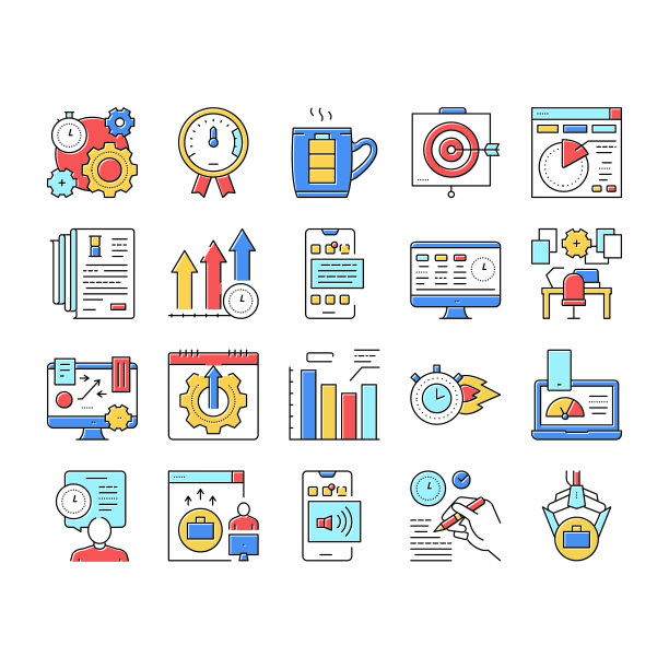 生产力管理集合图标设置矢量符号。图片下载