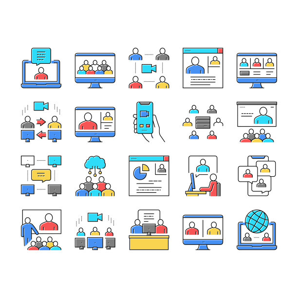 在线视频会议收集图标集合向量。图片下载