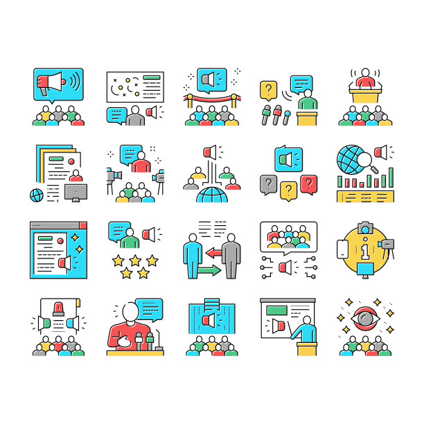 公共关系收集图标集向量。图片下载
