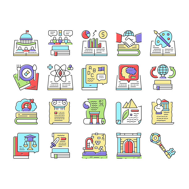 历史学习教育课程图标集向量。图片下载