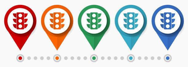 交通灯概念矢量图标集，平面设计指针，信息图形模板图片下载