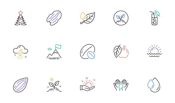 苹果，山旗和雷雨天气线图标的网站，印刷。为设计。向量图片下载