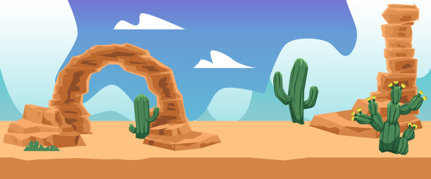 沙漠景观海报或游戏地点背景，平面矢量插图。图片下载