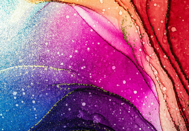 摘要亮泽亮泽的液体色背景，手绘带有金色条纹的酒精画，液体墨技术质感的背景设计图片下载