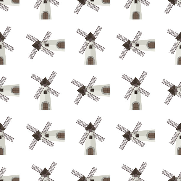 无缝模式风车。平面和纯色矢量插图图片下载