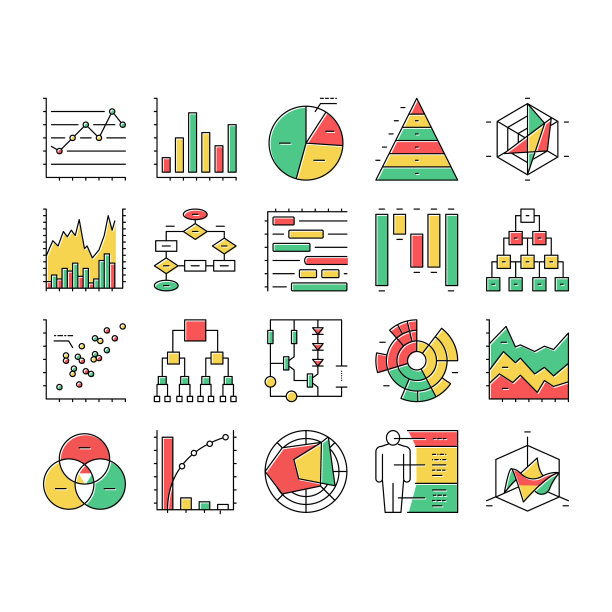 图分析和研究图标集向量。图片下载