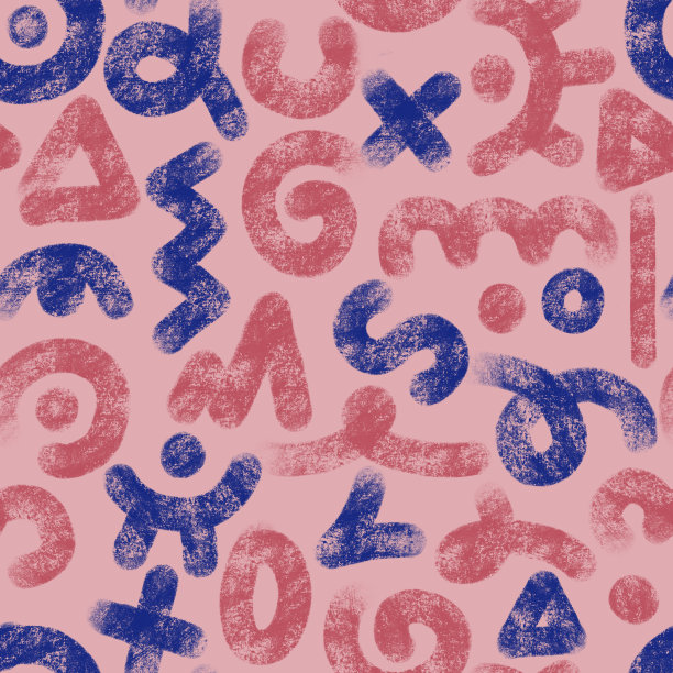 原始符号，孟菲斯涂鸦元素。街头艺术风格。抽象的字母字母。粉笔纹理。极简主义的无缝设计。摘要简单背景为纺织品、面料、横幅、包裹。图片下载