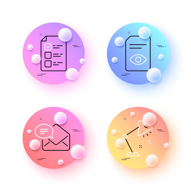 投票选票，台灯和新邮件最小线图标。对于web应用，打印。向量图片下载