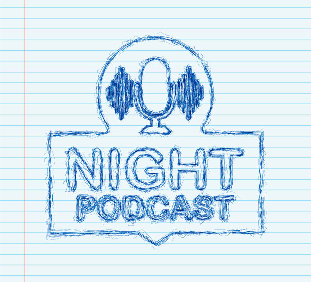 夜间播客素描图标符号在平面图片下载