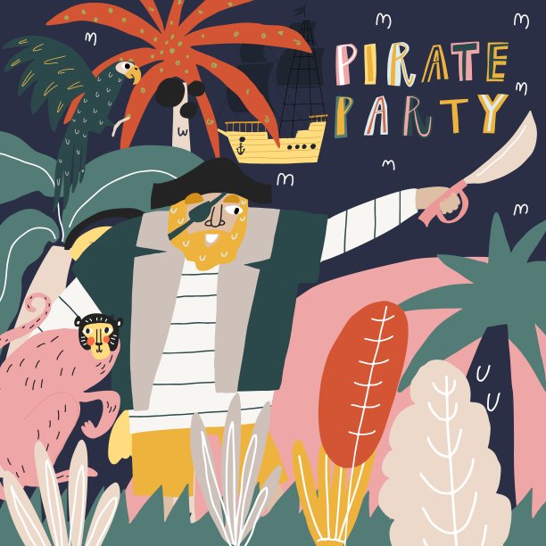 带剑的滑稽卡通海盗。图片下载