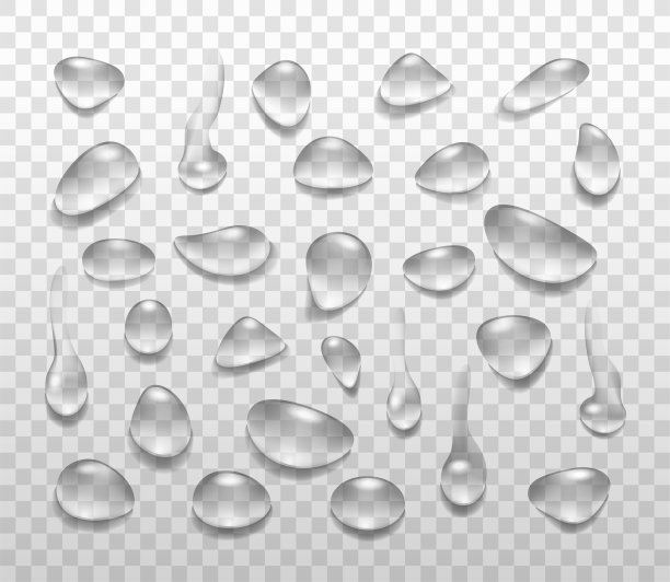 水滴在透明的背景上设置不同的形状。逼真的向量与玻璃球，雨滴，凝结。图片下载
