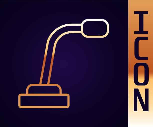 金色线麦克风图标孤立在黑色上图片下载