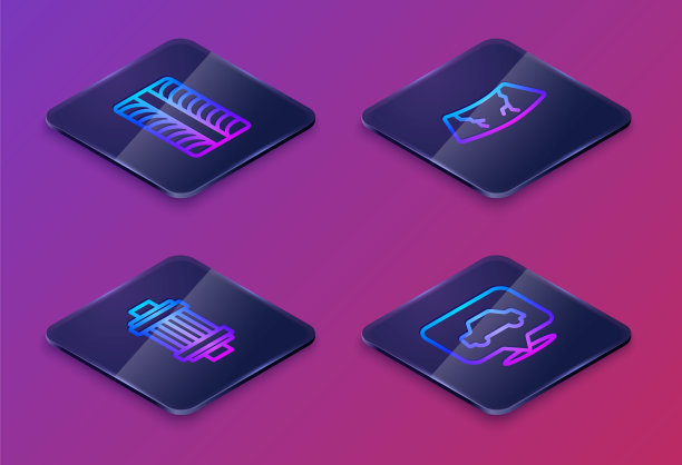 轮胎、空气滤清器、挡风玻璃破碎及维修。蓝色方块按钮。向量图片下载