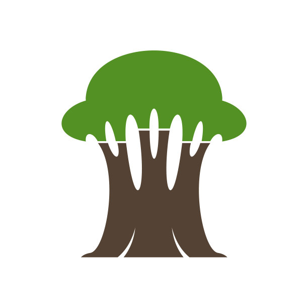 森林橡树图标与剪影绿叶图片下载