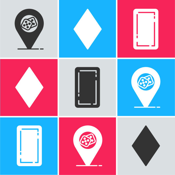 设置赌场位置，打钻石标志和打卡回图标。向量图片下载