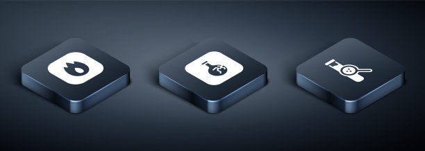 设置等距火焰，试管和烧瓶和裂纹图标。向量图片下载