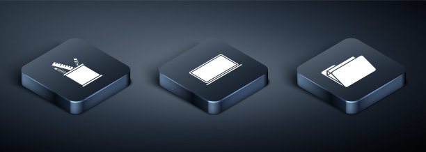 设置等距铅笔盒文具，文件文件夹和笔记本电脑图标。向量图片下载