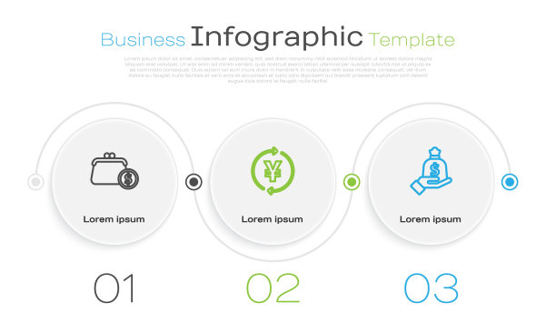装有硬币的钱包，硬币日元和手提袋。业务信息模板。向量图片下载