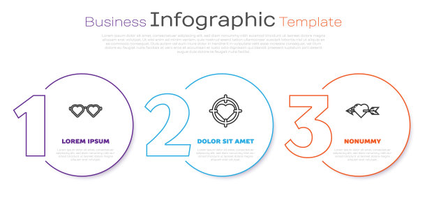 心型爱情眼镜，心型在镖靶的中心，爱与心和箭。业务信息模板。向量图片下载