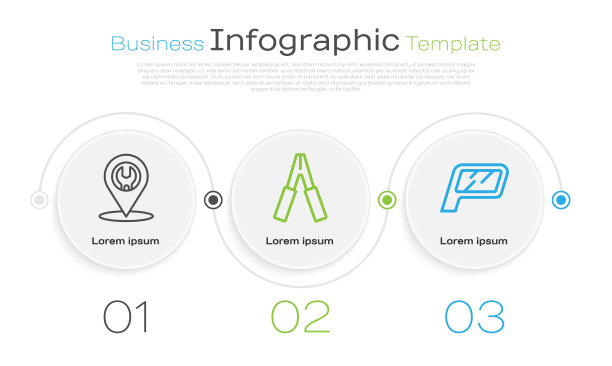 设有汽车服务线路、汽车电池跳线、汽车后视镜等。业务信息模板。向量图片下载