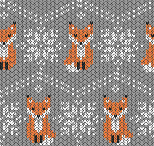 狐狸雪花人字形提花无缝针织花型图片下载