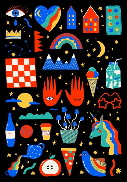 抽象的彩色时髦涂鸦元素集图片下载