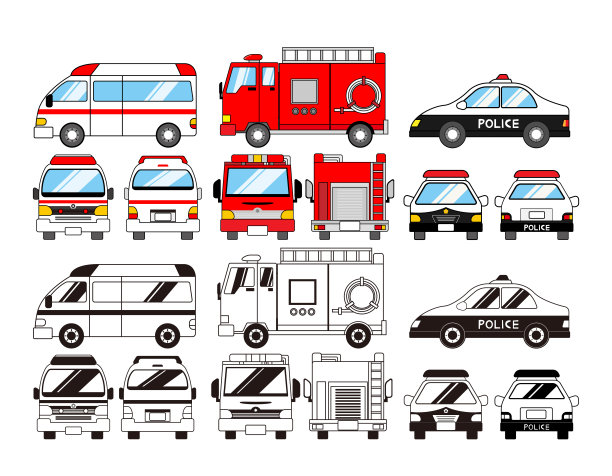救护车和消防车矢量图图片下载