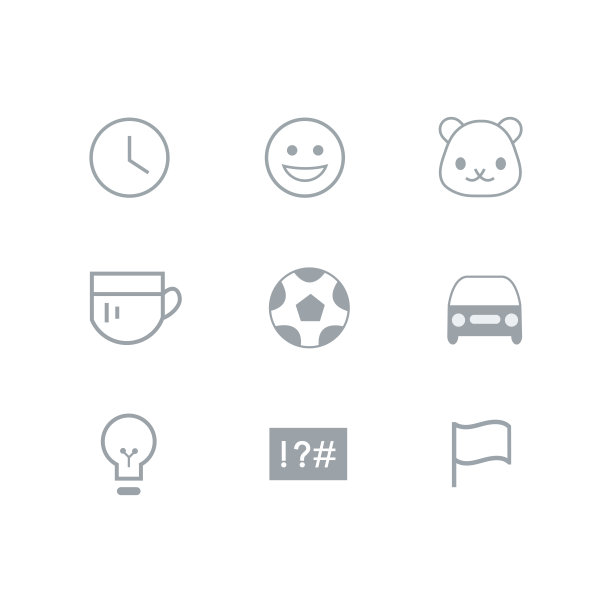 食物，运动，交通，人，动物，物体的表情符号图标集图片下载