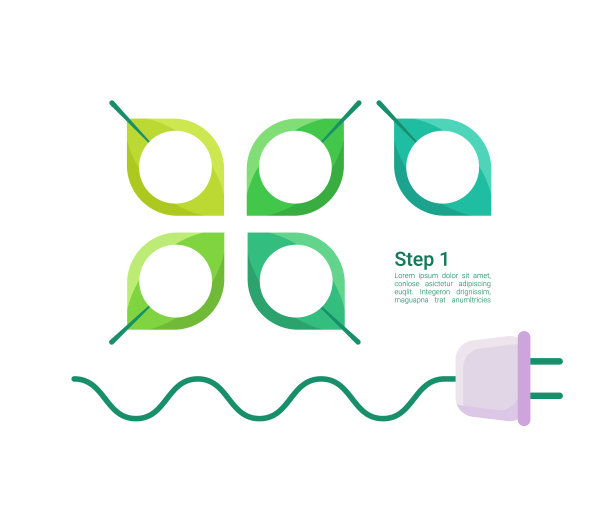 插头和绿叶信息图表设计元素集图片下载