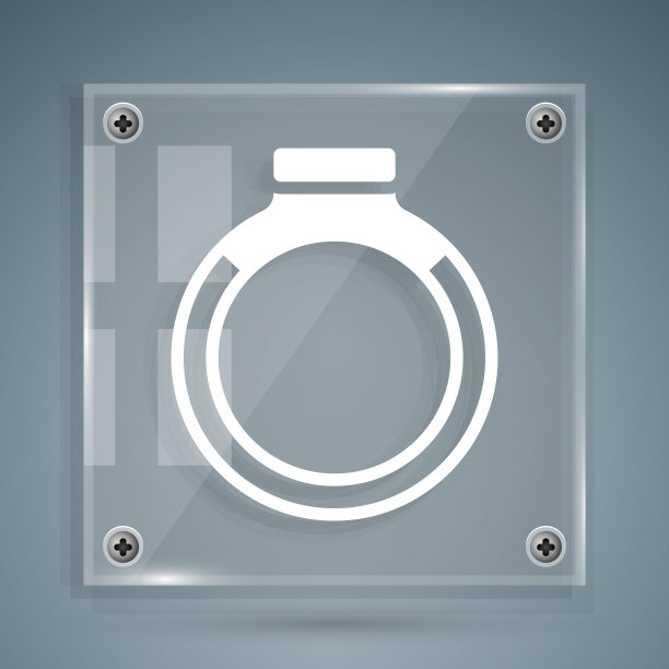 白金戒指图标孤立在灰色背景上。方形玻璃面板。向量图片下载