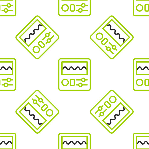 线滚筒机图标孤立无缝图案在白色背景上。音乐设备。向量图片下载