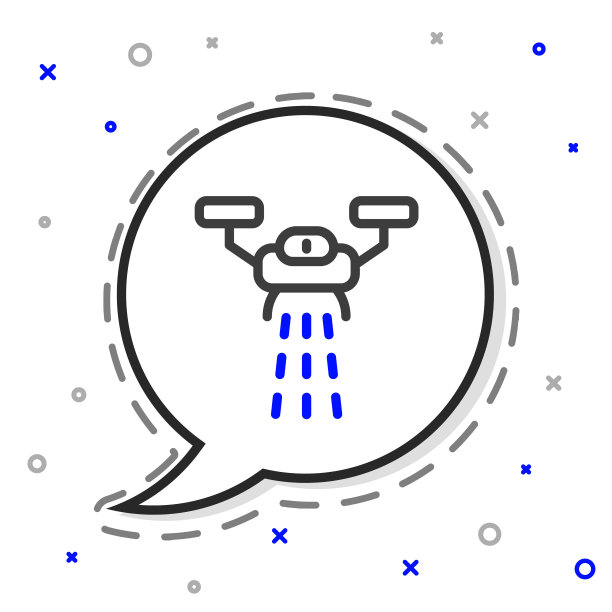 Line智能农场与无人机控制的种子种植图标孤立在白色背景。农业企业技术创新。色彩斑斓的轮廓的概念。向量图片下载