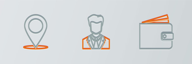 设置线路钱包，地图别针和男士西装的用户图标。向量图片下载