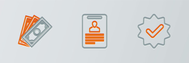 设置行批准和检查标记，叠纸钱现金和识别徽章图标。向量图片下载