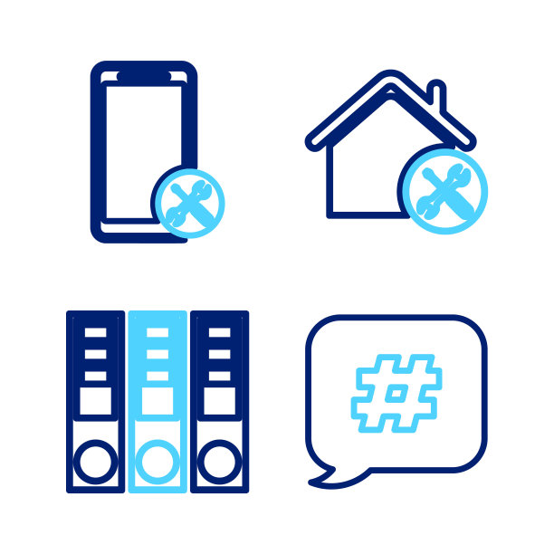 设置line Hashtag语音泡泡、Office文件夹、House服务和Mobile图标。向量图片下载
