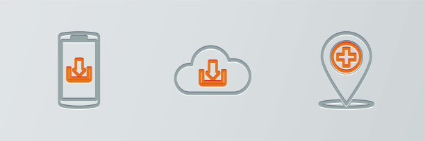 设置线医疗位置与交叉，智能手机下载和云图标。向量图片下载