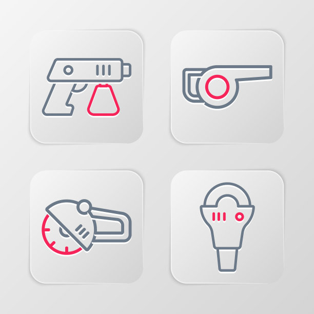 设置线角研磨机，叶片园风机和油漆喷枪图标。向量图片下载