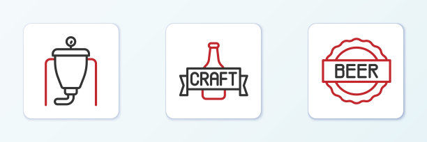 设置有啤酒瓶盖，啤酒酿造工艺和酒瓶图标。向量图片下载