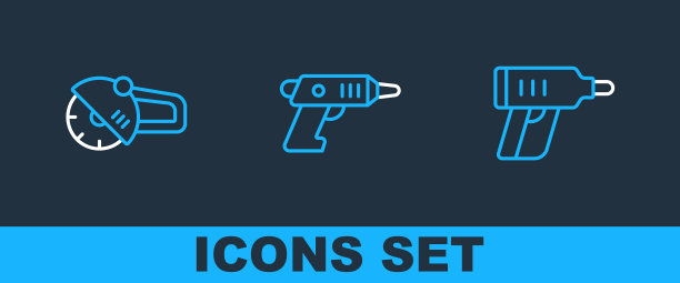 设置线电动无绳螺丝刀，角磨机和图标。向量图片下载